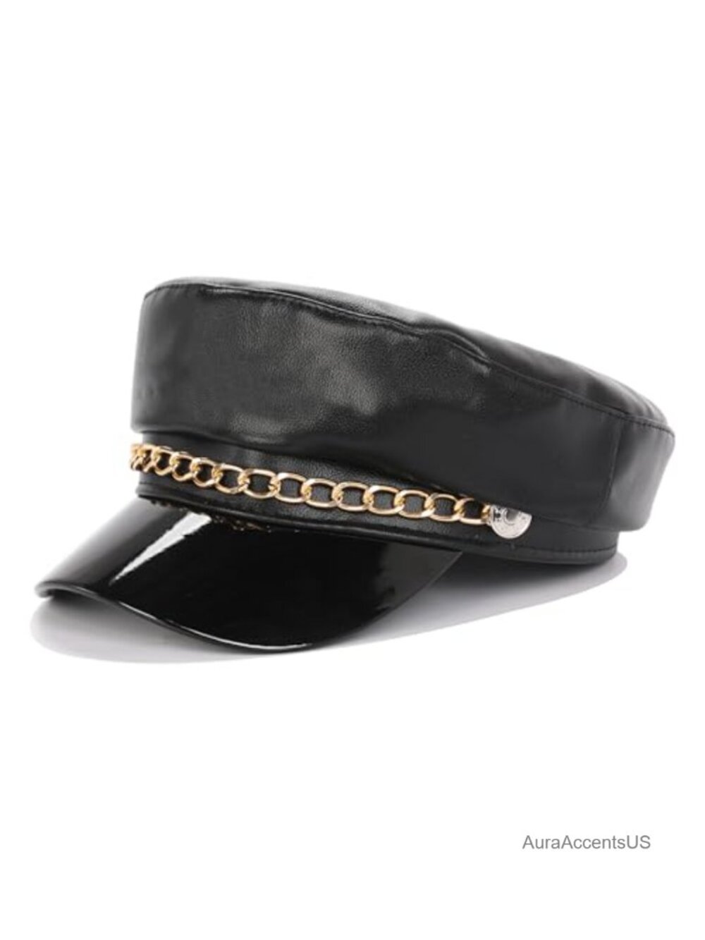 PU Leather Newsboy Cap Adjustable Fit Biker Baker Boy Hat Sailor Peaked Beret